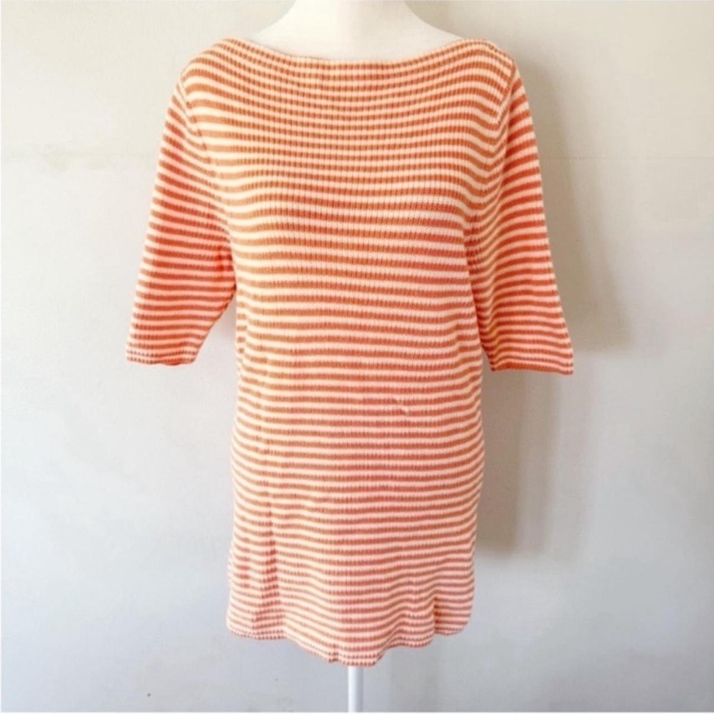 Lauren Ralph Lauren Sweater Women XL Orange Striped Knit Boat Fisherman Coastal